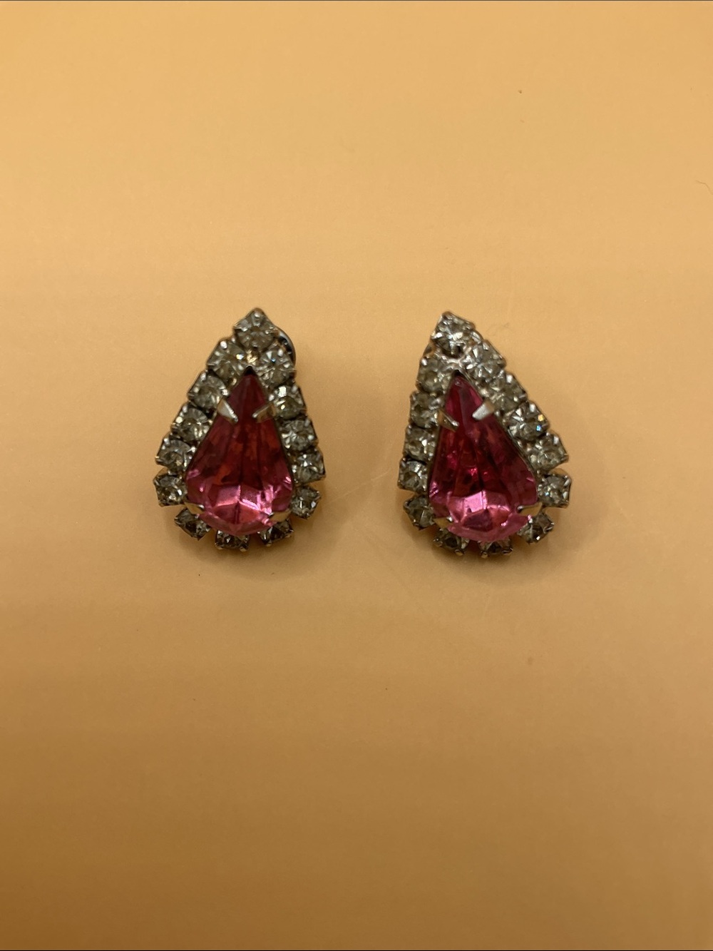 Vintage Rhinestone Teardrop Stud Earrings